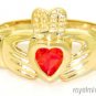 CLADDAGH RING 14K YELLOW OR WHITE GOLD SIMULATED SAPPHIRE LUCKY - SEPTEMBER