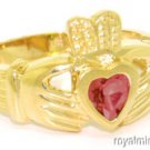 CLADDAGH RING 14K YELLOW OR WHITE GOLD SIMULATED GARNET LUCKY - JANUARY STONE