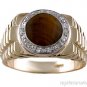 Mens Diamond & Tigers Eye Ring Sterling Silver or Gold Plated Silver