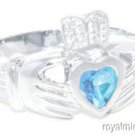 CLADDAH RING GOLD PLATED OR STERLING SILVER SIMULATED BLUE TOPAZ LUCKY - DECEMBE