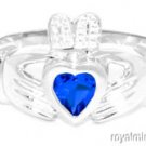 CLADDAH RING GOLD PLATED OR STERLING SILVER SIMULATED SAPPHIRE LUCKY - SEPTEMBER