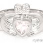 CLADDAH RING 14K YELLOW OR WHITE GOLD SIMULATED EMERALD LUCKY - MAY BIRTHSTONE