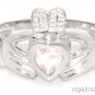 CLADDAH RING 14K YELLOW OR WHITE GOLD SIMULATED DIAMOND LUCKY - APRIL BIRTHSTONE
