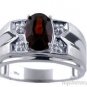 Mens Diamond Ring Garnet 14K Yellow or White Gold Ring