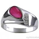 Mens Diamond Ring Star Ruby Sterling Silver or Gold Plated Silver