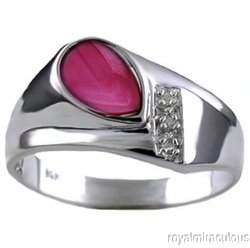 Mens Diamond Ring Star Ruby Sterling Silver or Gold Plated Silver