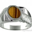 Mens Diamond Ring Tiges Eye Sterling Silver or Gold Plated Silver