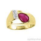 Mens Ruby Star & Diamond Ring 14K Yellow Gold