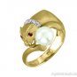 Pearl & Diamond TIGER Ring 14K Gold Satin Finish