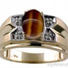 Mens Diamond Ring Tiger's Eye 14K Yellow or White Gold Ring