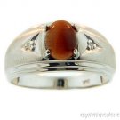 Mens Gold Ring Diamond Tigers Eye 14K Yellow or White Gold Band