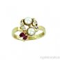 DOUBLE PEARL, RUBY & DIAMOND RING 14K YELLOW GOLD