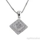 1.00 Princess Cut & Round Diamond Pendant 14K White Gold W/Chain