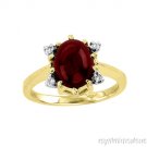 Cabichon Garnet & Diamond Ring 14K Gold