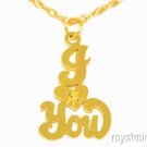 14K Yellow Gold I LOVE YOU Heart Pendant Hand Carved