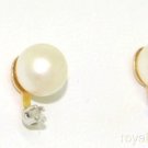 5MM Pearl & Diamond Earrings 14K Yellow Gold