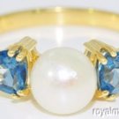 Cultured Pearl, Blue Topaz Ring 14K Yellow Gold Mount