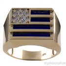Mens Ring Diamond Blue Quartz 14K Yellow or White Gold