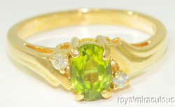 Oval Shape Peridot & Diamond Ring 14K Yellow Gold