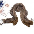 Brown Scarf with Lace and Fringes