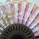 Folding Fan, dusty pink silk with gold and white floral spray by "Silk Breeze"