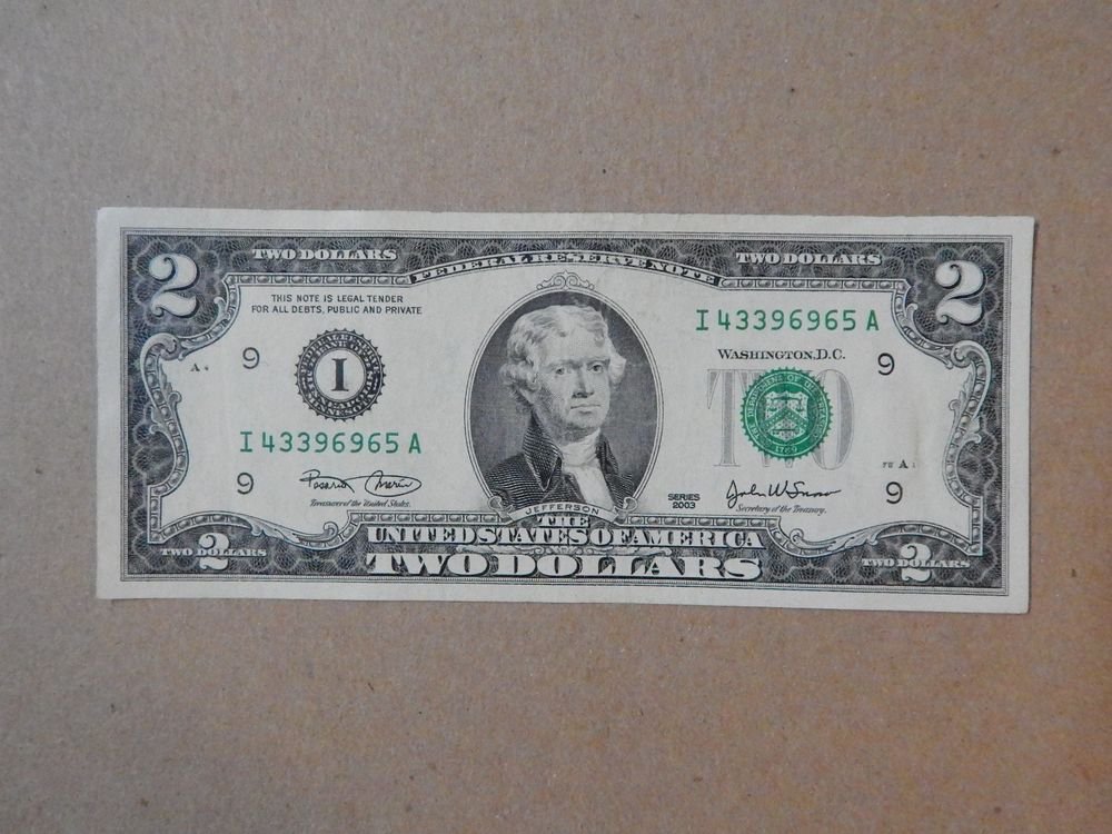 2003 UNCIRCULATED $2 TWO Dollar FANCY NUMBERS Bill Mint Crisp Note