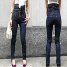 Ultra High Waisted Corset Waist Lace Up Back Blue Denim Skinny Stretchy Jeans