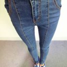 High Waisted Corset Waist Front Seam Stitch Blue Denim Skinny Stretchy Jeans ML