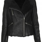 Topshop Premium Genuine Sheepskin Shearling Fur Biker Aviator Zip Jacket Coat 8