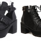 PU Leather Cut Out Buckle/ lace up Platform Chunky Heel Chelsea Ankel Croc Boots