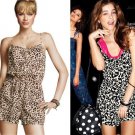 H&M Leopard Animal Print Woven Jersey Playsuit Culottes Shorts Beach Jumpsuit