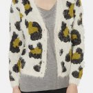 Topshop Cream Knitted Fluffy Animal Jacquard Leopard Print Cropped Cardigan Top