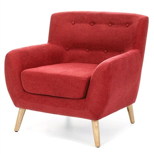 Modern Mid-Century Accent Linen Armchair | Red