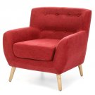 Modern Mid-Century Accent Linen Armchair | Red