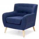 Modern Mid-Century Accent Linen Armchair | Dark Blue