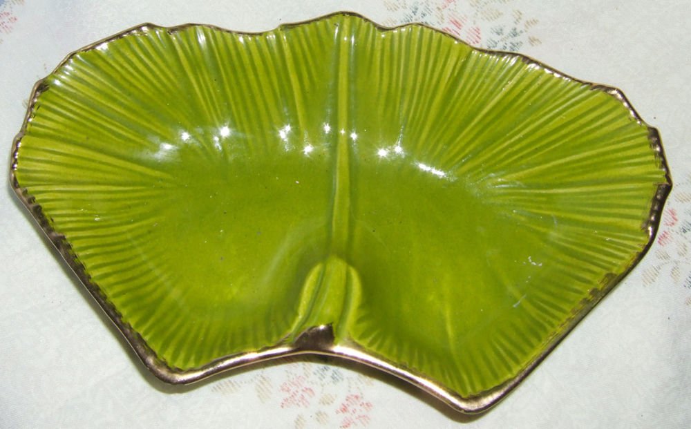California Pottery Side Bowl Lazy Susan Carousel, Green w/Gold  G 20, Chip