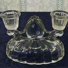 Vintage Clear Pressed Glass Double Candlestick Candle Holder