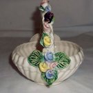 Vintage Ceramic Basket w/ Applied Flowers, Handle