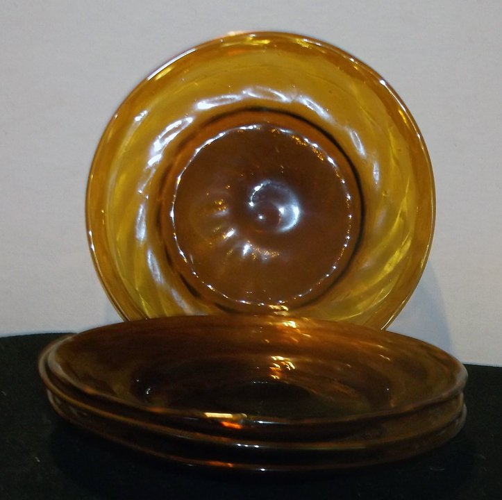 3 Amber Blown Glass Plates