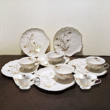Lefton Wheat Pattern Snack Plates and Cups