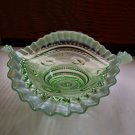 Antique Jefferson Glass Green Opalescent Fluted Bowl