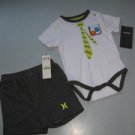NWT $36 HURLEY INFANT BABY BOY COTTON TIE BODYSUIT SHORTS 2 PC SET 3-6M