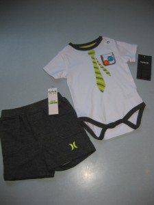 NWT $36 HURLEY INFANT BABY BOY COTTON TIE BODYSUIT SHORTS 2 PC SET 3-6M