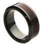 8CC245-TY19 Beveled Edge Black Ceramic w/ Burgundy Wood Laminate Inlay Comfort Fit Wedding Band
