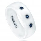 8CC385-TY19 White Ceramic Domed Ring with Three 0.05 Carats Blue Sapphires Comfort Fit Band