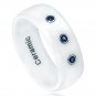 8CC385-TY19 White Ceramic Domed Ring with Three 0.05 Carats Blue Sapphires Comfort Fit Band