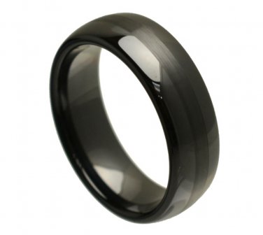 8CC314-TY21 Black Ceramic Domed High Polish w/ Brushed Center Comfort Fit Band