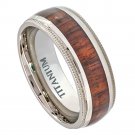 8TM447-TY0 Titatnium Ring Domed Milgrain Edge with Hawaiian Koa Rosewood Inlay - 8mm