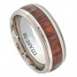 8TM447-TY0 Titatnium Ring Domed Milgrain Edge with Hawaiian Koa Rosewood Inlay - 8mm