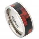 8TM454-TY0 Titatnium Ring Pipe Cut with Blakwood & Hawaiian Koa Rosewood Z Pattern Wood Inlay - 8mm